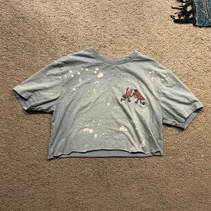 Gray stained crop top with friendly watermelons